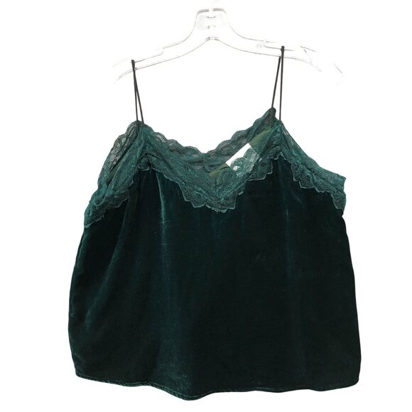 J.O.A. Velvet Cami Top Womens M Emerald Green V-Neck Lace Trim - Picture 1 of 9